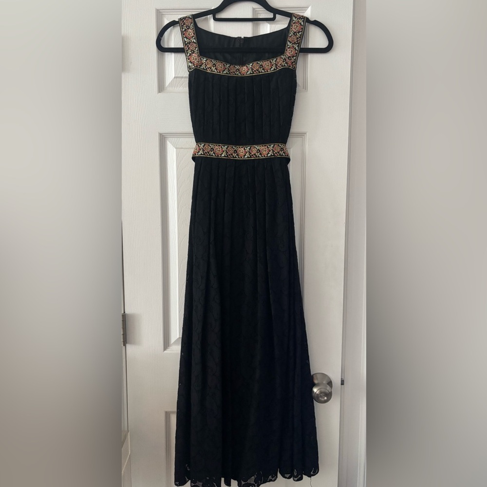 Anna Sui Vintage Black Empire Waist Tie Cocktail Dress